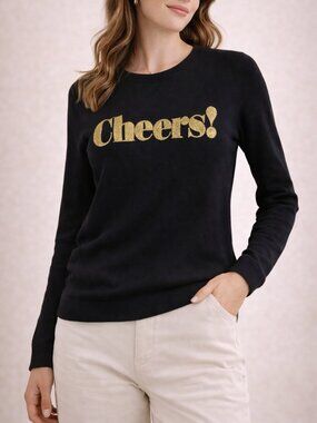 J. Crew Cheers Graphic Sweater Black Gold Teddie Crewneck XS